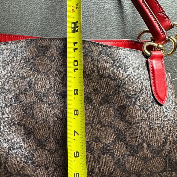 Coach Hallie In Signature Canvas Shoulder Bag Brown True Red NWT $398 - Picture 8 of 12